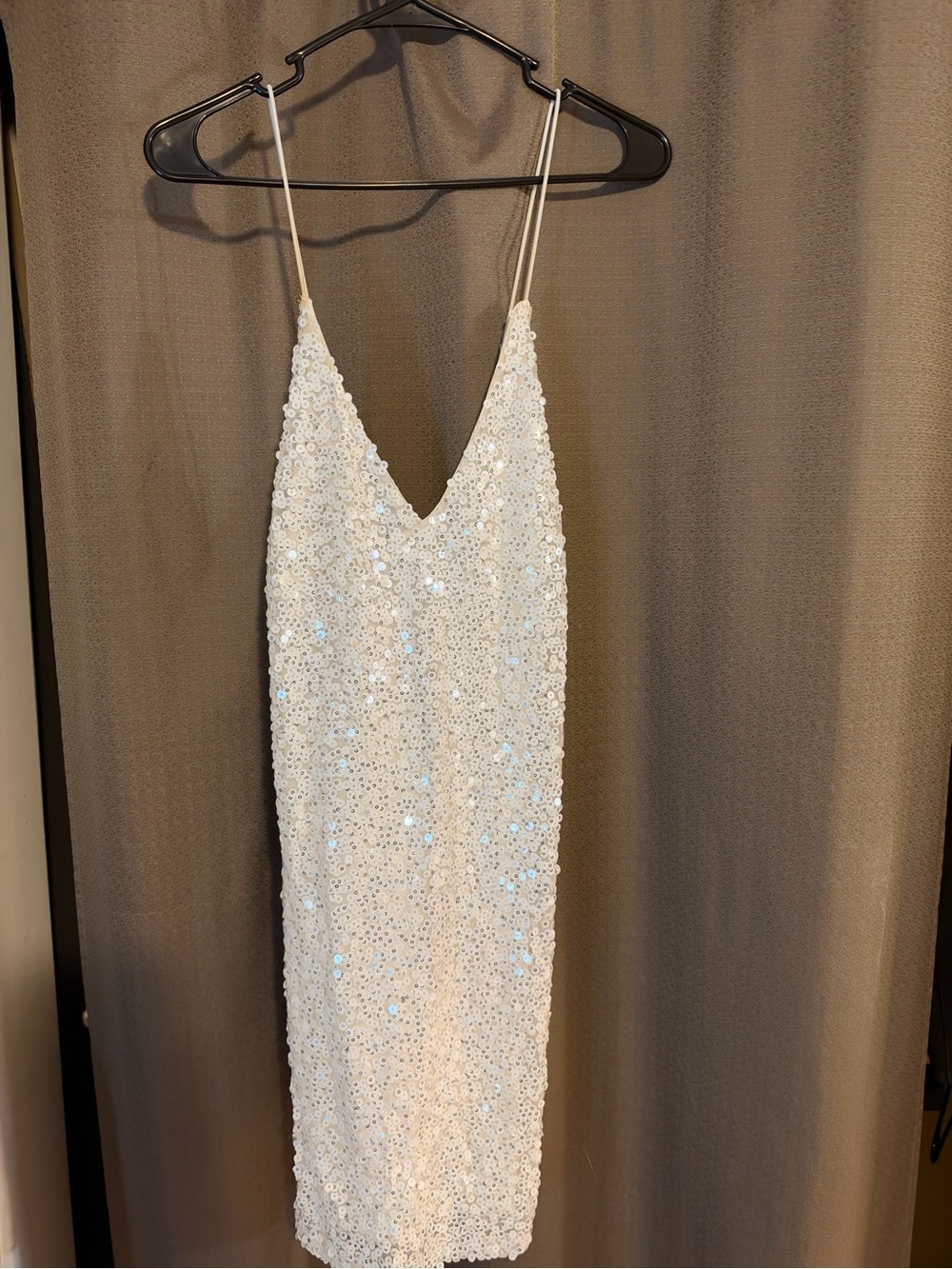 Lulus Sequin Slip Dress with Spaghetti Straps - White